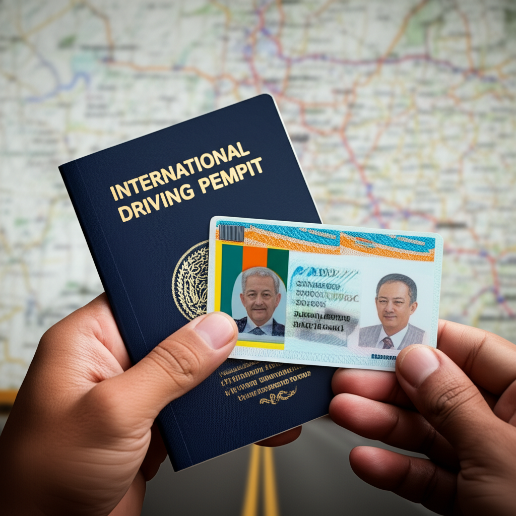 A Sri Lankan driver's license and an International Driving Permit held side-by-side.