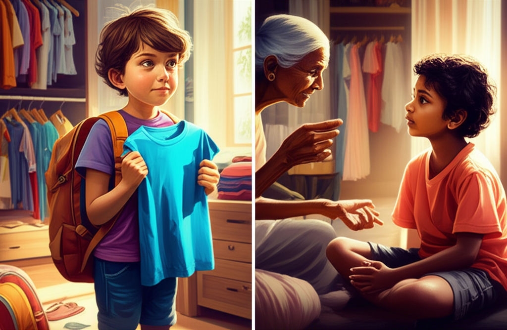 A visual contrast between American child independence and Sri Lankan respect for elders.