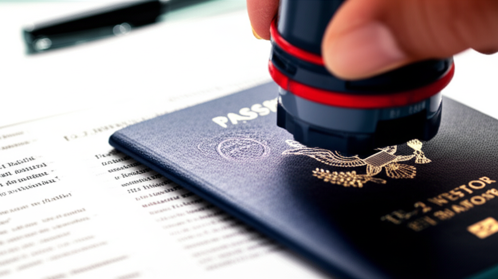 US E-2 investor visa being stamped into a Sri Lankan passport.