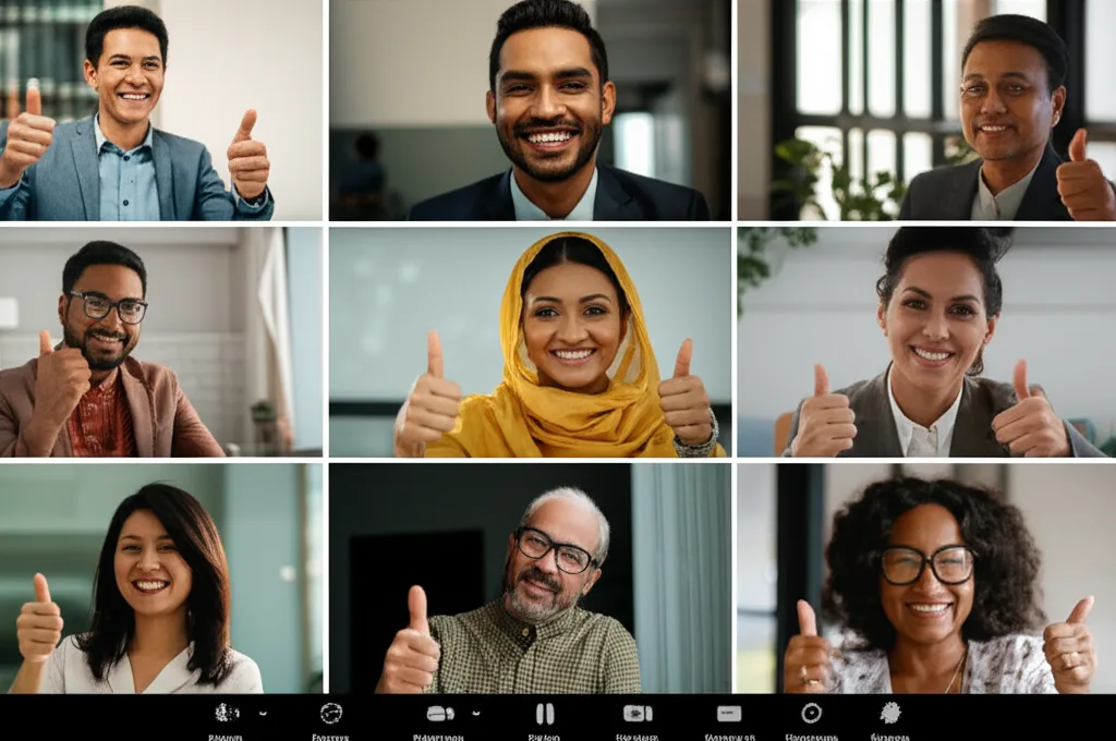 A diverse team from the US and Sri Lanka collaborating positively on a video call.