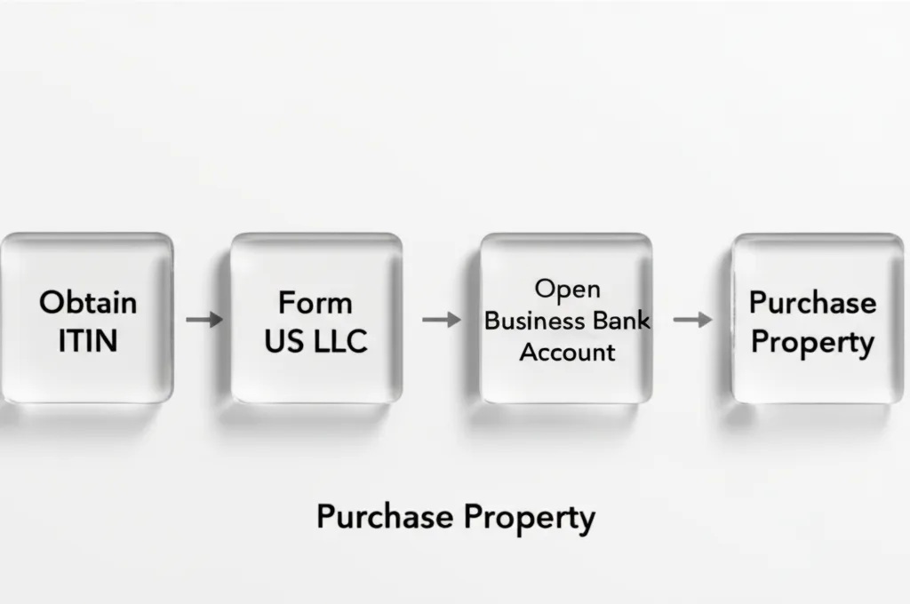 Flowchart of legal steps for a foreign national buying US property.
