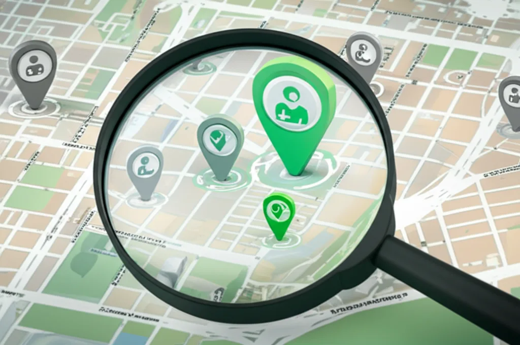 Illustration of finding an in-network doctor on a digital map.