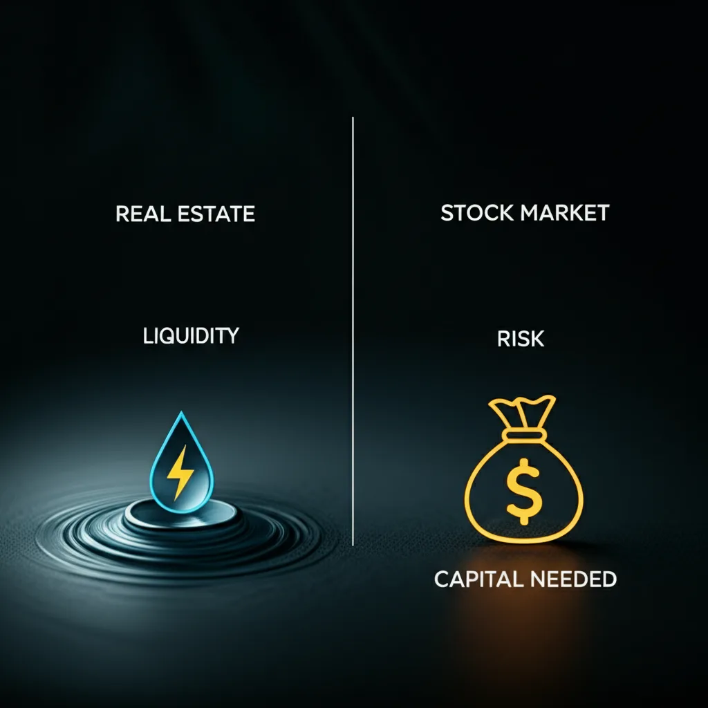 A comparison table outlining the pros and cons of real estate versus stock market investment.