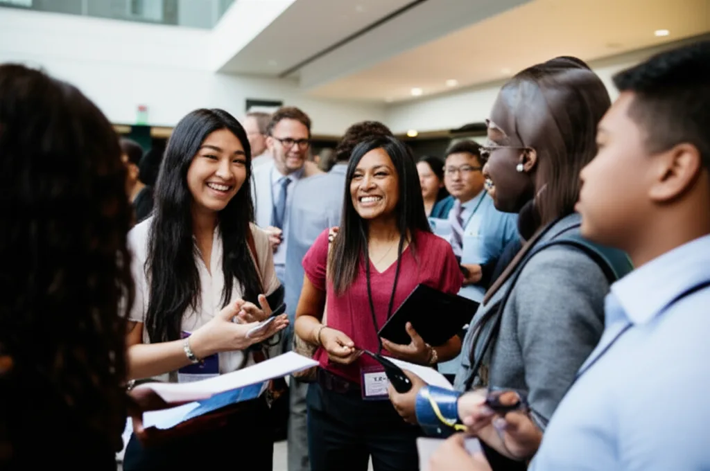 Entrepreneurs building their professional network at a US business conference.