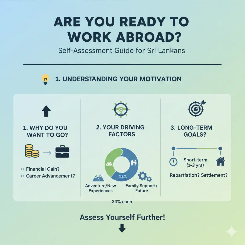 Infographic: “Are You Ready to Work Abroad?” Self-Assessment Guide for Sri Lankans — key facts and figures at a glance