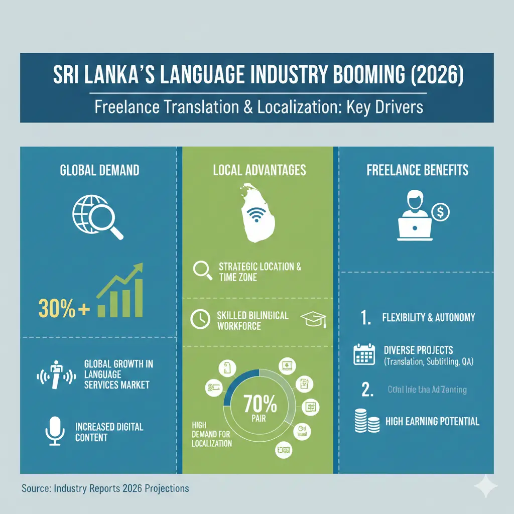 Infographic: Freelance Translation & Localization: Sinhala-English & Regional Language Opportunities 2026 — key facts and figures at a glance