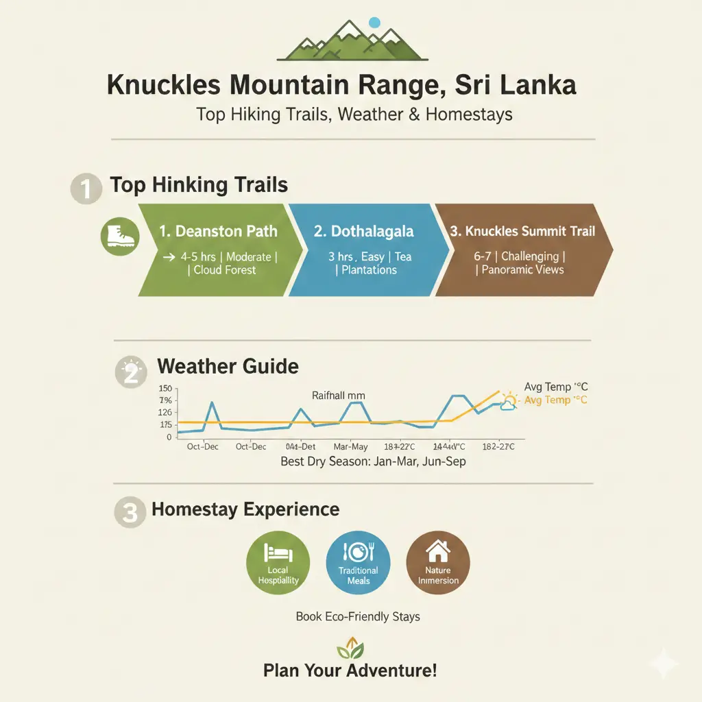 Infographic: Hiking in the Knuckles Mountain Range: Trails, Weather & Homestays — key facts and figures at a glance
