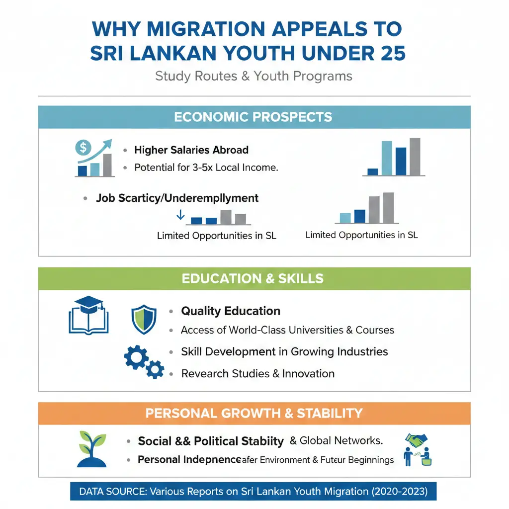 Infographic: Migration Options for Sri Lankans Under 25: Study Routes and Youth Programs — key facts and figures at a glance