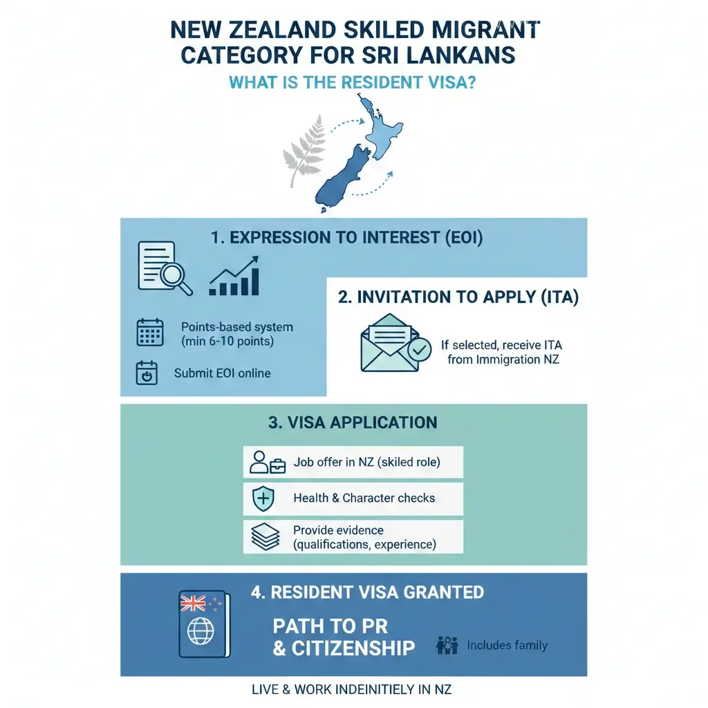 Infographic: Skilled Migrant Category in New Zealand for Sri Lankans: Step-by-Step — key facts and figures at a glance