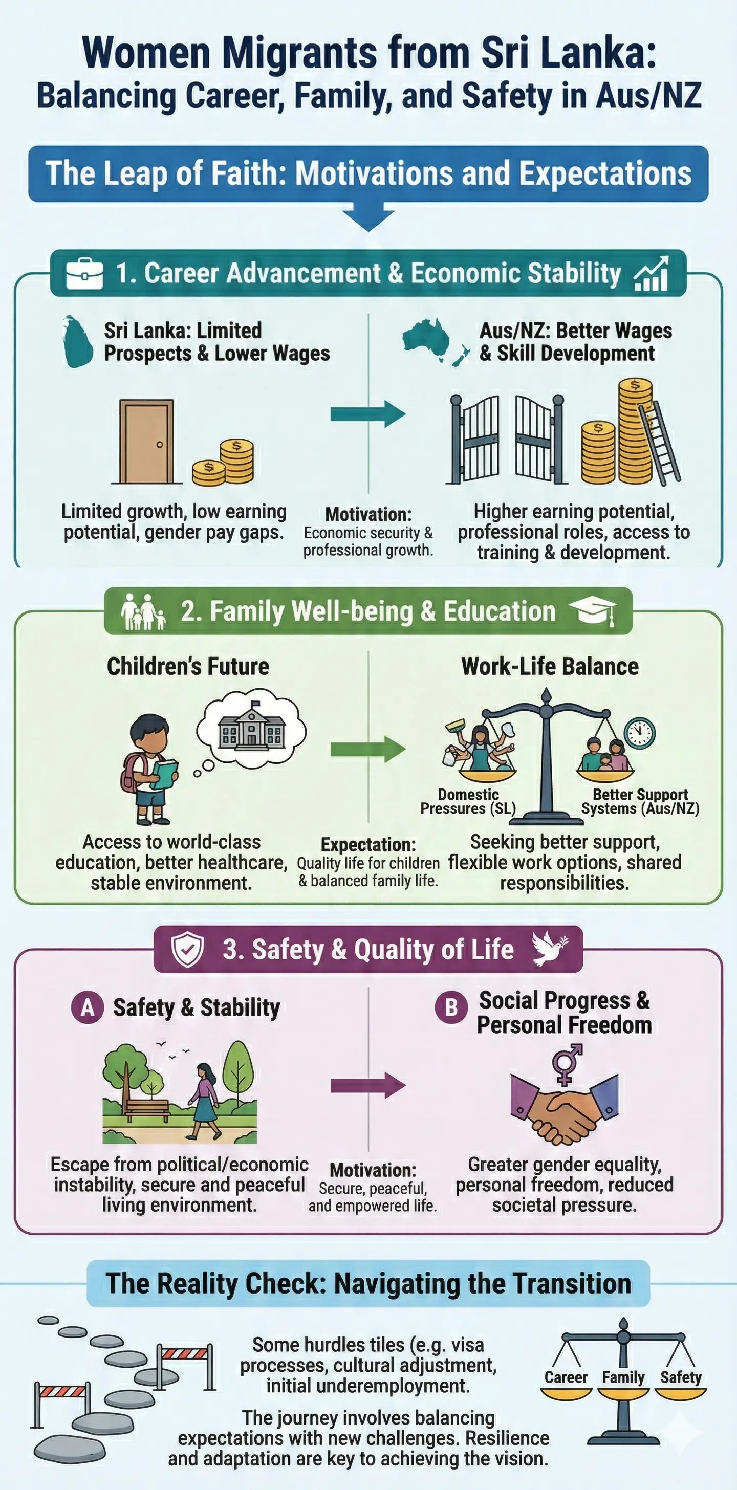 Infographic: Women migrants from Sri Lanka: Balancing career, family, and safety in Aus/NZ — key facts and figures at a glance